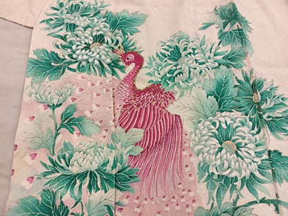 平和屋着物■訪問着　刺繍　孔雀花文　金彩　正絹　逸品　BAAY0429mz