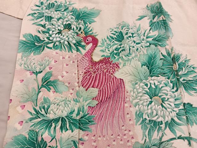 平和屋着物■訪問着　刺繍　孔雀花文　金彩　正絹　逸品　BAAY0429mz