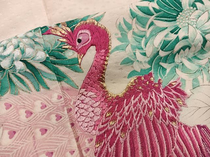 平和屋着物■訪問着　刺繍　孔雀花文　金彩　正絹　逸品　BAAY0429mz