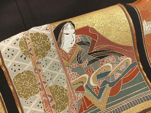 平和屋着物■豪華黒留袖　駒刺繍　色紙人物風景文　金彩　正絹　逸品　BAAY0434mz