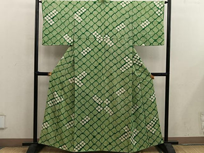 平和屋着物■上質な小紋　総絞り　菱　正絹　逸品　BAAY0437mz
