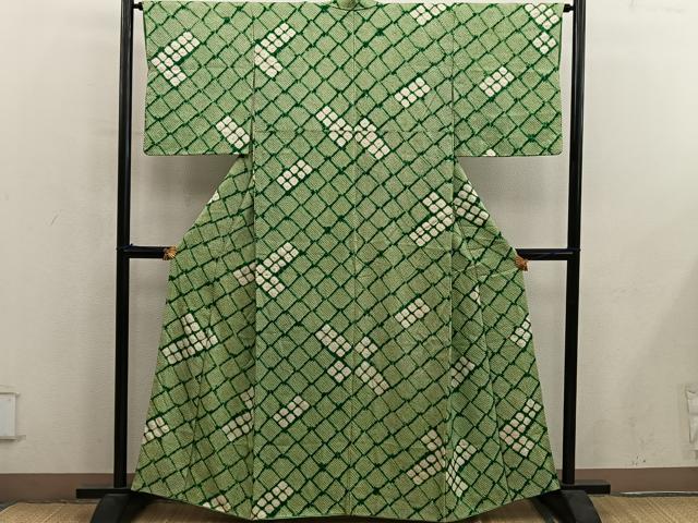平和屋着物■上質な小紋　総絞り　菱　正絹　逸品　BAAY0437mz