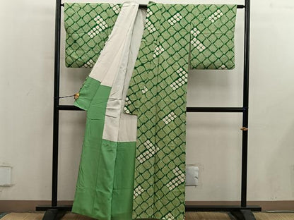 平和屋着物■上質な小紋　総絞り　菱　正絹　逸品　BAAY0437mz