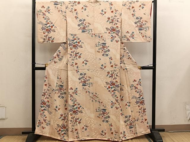 平和屋着物■上質な小紋　扇面花文　正絹　逸品　BAAY0445mz