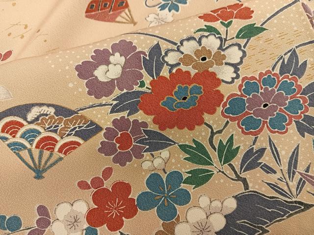 平和屋着物■上質な小紋　扇面花文　正絹　逸品　BAAY0445mz