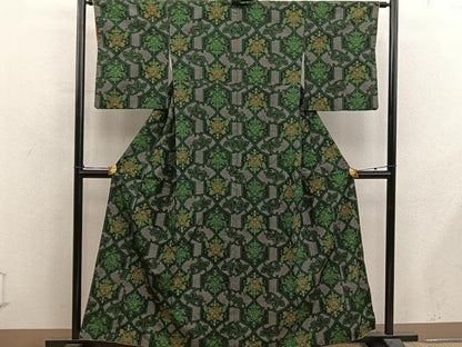 平和屋着物■上質な紬　草花文　正絹　逸品　BAAY0447mz