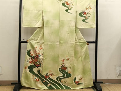 平和屋着物■訪問着　刺繍　流水菊花文　暈し染め　金彩　正絹　逸品　BAAY0448mz