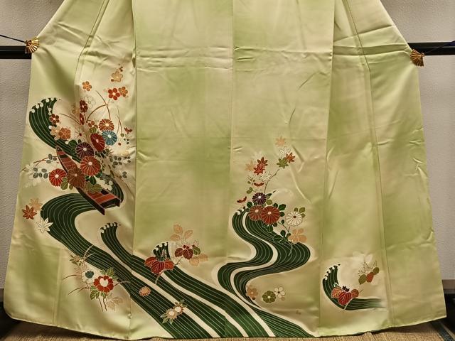 平和屋着物■訪問着　刺繍　流水菊花文　暈し染め　金彩　正絹　逸品　BAAY0448mz