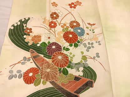 平和屋着物■訪問着　刺繍　流水菊花文　暈し染め　金彩　正絹　逸品　BAAY0448mz