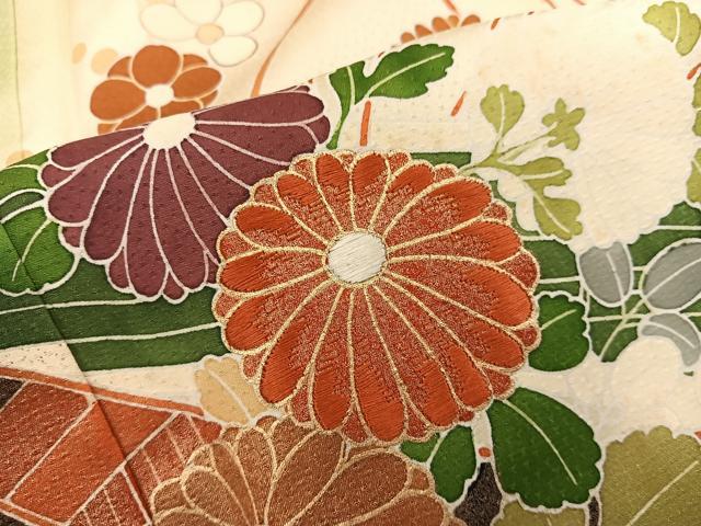 平和屋着物■訪問着　刺繍　流水菊花文　暈し染め　金彩　正絹　逸品　BAAY0448mz