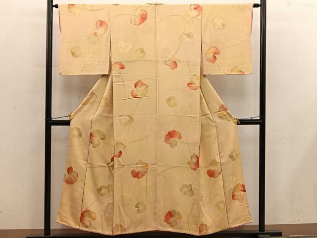 平和屋着物●上質な小紋　地紋起こし　草花文　正絹　逸品　BAAY0451mz