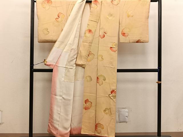 平和屋着物●上質な小紋　地紋起こし　草花文　正絹　逸品　BAAY0451mz