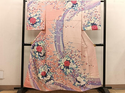 平和屋着物■訪問着　牡丹花文　暈し染め　銀彩　正絹　逸品　BAAY0452mz