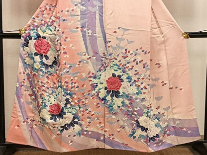 平和屋着物■訪問着　牡丹花文　暈し染め　銀彩　正絹　逸品　BAAY0452mz