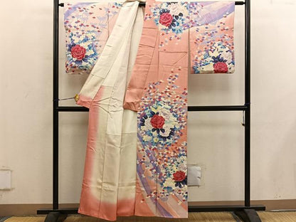 平和屋着物■訪問着　牡丹花文　暈し染め　銀彩　正絹　逸品　BAAY0452mz