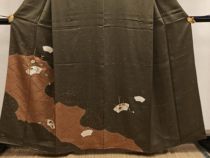 平和屋着物■訪問着　絞り　刺繍　地紙菊花文　正絹　逸品　BAAY0457mz