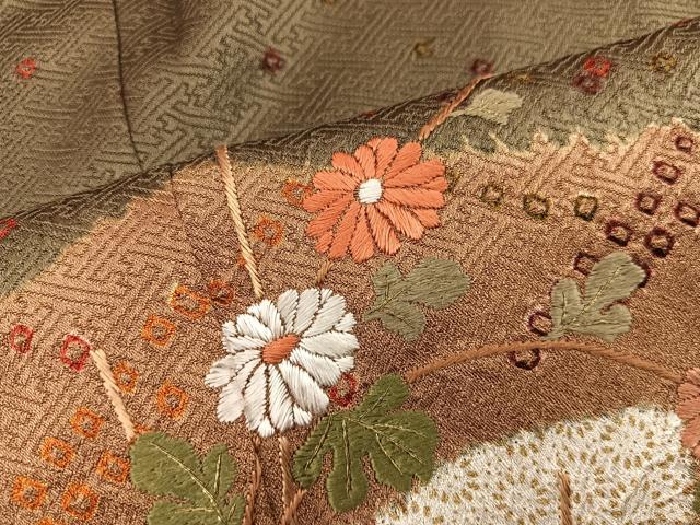 平和屋着物■訪問着　絞り　刺繍　地紙菊花文　正絹　逸品　BAAY0457mz