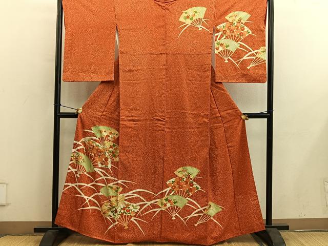 平和屋着物■訪問着　駒刺繍　扇面菊花文　金彩　正絹　逸品　BAAY0459mz