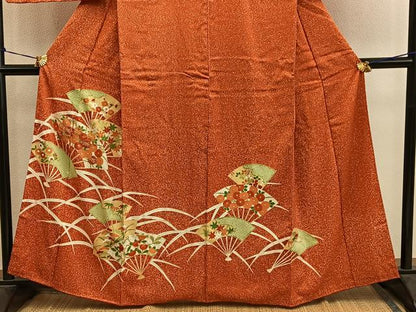 平和屋着物■訪問着　駒刺繍　扇面菊花文　金彩　正絹　逸品　BAAY0459mz