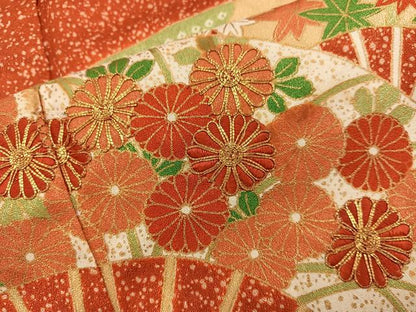 平和屋着物■訪問着　駒刺繍　扇面菊花文　金彩　正絹　逸品　BAAY0459mz