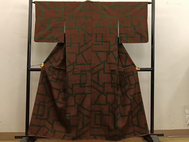 平和屋着物■上質な紬　幾何学文様　正絹　逸品　BAAY0462mz
