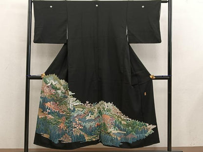 平和屋着物■豪華黒留袖　友禅　作家物　飛鶴風景文　正絹　逸品　BAAY0463mz