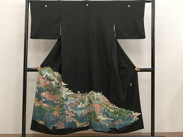平和屋着物■豪華黒留袖　友禅　作家物　飛鶴風景文　正絹　逸品　BAAY0463mz