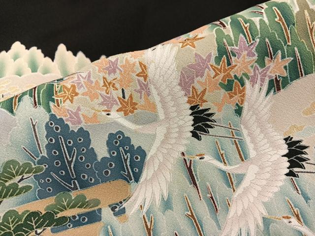 平和屋着物■豪華黒留袖　友禅　作家物　飛鶴風景文　正絹　逸品　BAAY0463mz