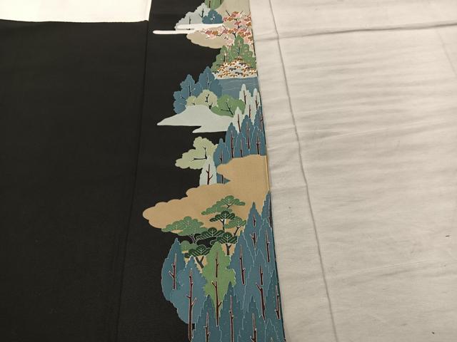 平和屋着物■豪華黒留袖　友禅　作家物　飛鶴風景文　正絹　逸品　BAAY0463mz