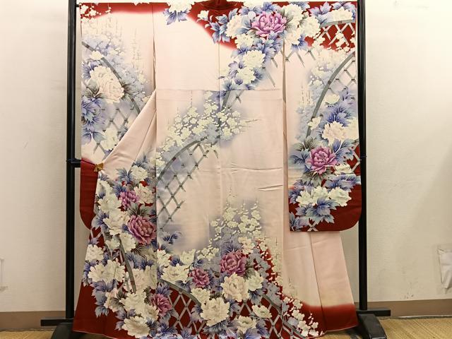 平和屋着物■豪華振袖　作家物　牡丹花文　暈し染め　銀彩　正絹　逸品　BAAY0466mz