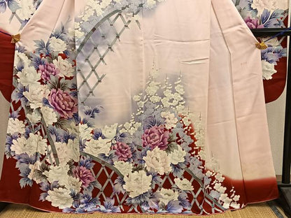 平和屋着物■豪華振袖　作家物　牡丹花文　暈し染め　銀彩　正絹　逸品　BAAY0466mz