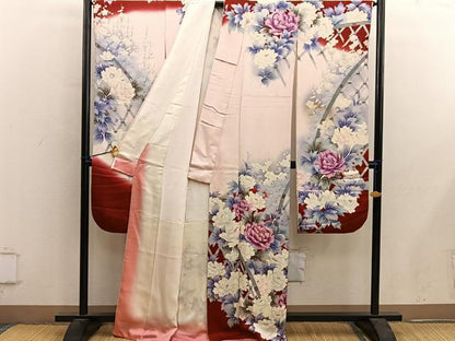 平和屋着物■豪華振袖　作家物　牡丹花文　暈し染め　銀彩　正絹　逸品　BAAY0466mz