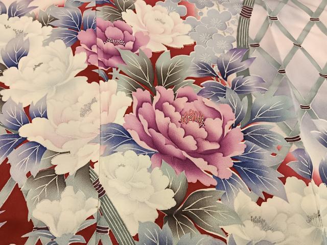 平和屋着物■豪華振袖　作家物　牡丹花文　暈し染め　銀彩　正絹　逸品　BAAY0466mz