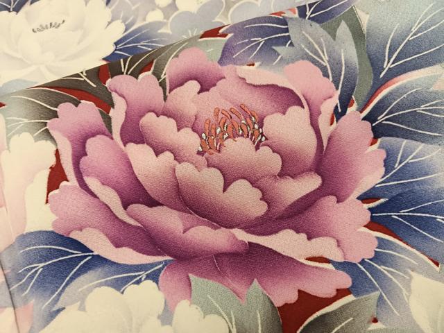 平和屋着物■豪華振袖　作家物　牡丹花文　暈し染め　銀彩　正絹　逸品　BAAY0466mz
