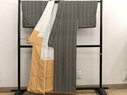 平和屋着物■上質な小紋　草花間道　黒地　正絹　逸品　BAAY0469mz