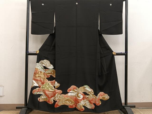 平和屋着物■豪華黒留袖　駒刺繍　鳳凰花文　金彩　正絹　逸品　BAAY0471mz
