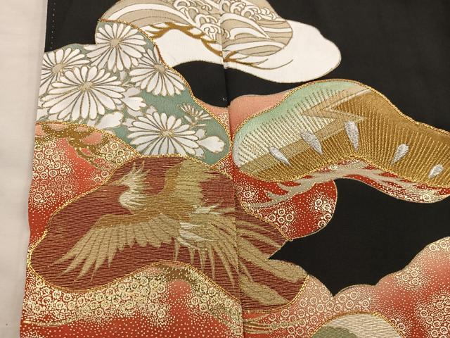 平和屋着物■豪華黒留袖　駒刺繍　鳳凰花文　金彩　正絹　逸品　BAAY0471mz