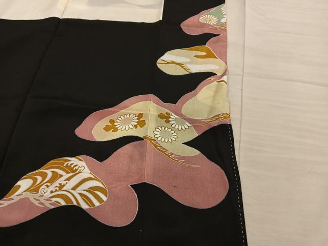 平和屋着物■豪華黒留袖　駒刺繍　鳳凰花文　金彩　正絹　逸品　BAAY0471mz