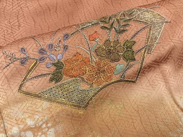 平和屋着物■訪問着　スワトウ刺繍　地紙重ね花文　暈し染め　金銀彩　正絹　逸品　BAAY0475mz