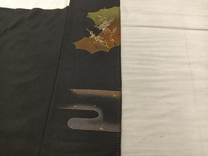 平和屋着物●越後染印傳　根津青宗　黒留袖　駒刺繍　鼓花文　金彩　正絹　逸品　BAAY0476mz