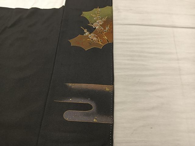 平和屋着物●越後染印傳　根津青宗　黒留袖　駒刺繍　鼓花文　金彩　正絹　逸品　BAAY0476mz