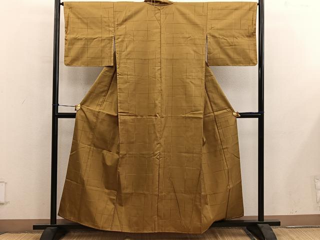 平和屋着物■上質な紬　格子柄　正絹　逸品　未使用　BAAY0478mz