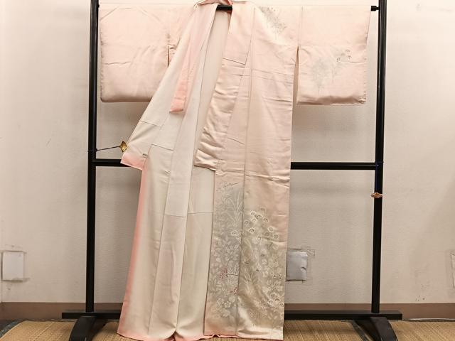平和屋着物■訪問着　手描き　枝花文　暈し染め　正絹　逸品　BAAY0484mz