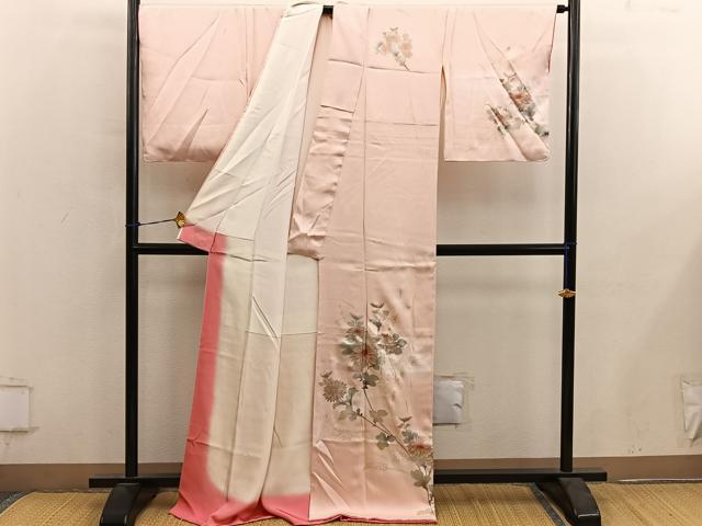 平和屋着物■訪問着　作家物　枝花文　暈し染め　金銀彩　正絹　逸品　BAAY0485mz