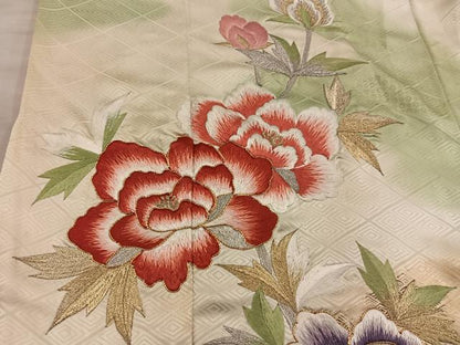 平和屋着物■豪華振袖　駒刺繍　牡丹花文　暈し染め　金銀彩　正絹　逸品　BAAY0496mz