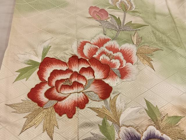平和屋着物■豪華振袖　駒刺繍　牡丹花文　暈し染め　金銀彩　正絹　逸品　BAAY0496mz