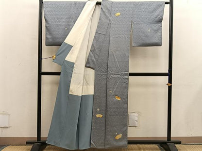 平和屋着物■訪問着　刺繍　地紙花文　金糸　正絹　逸品　BAAY0497mz