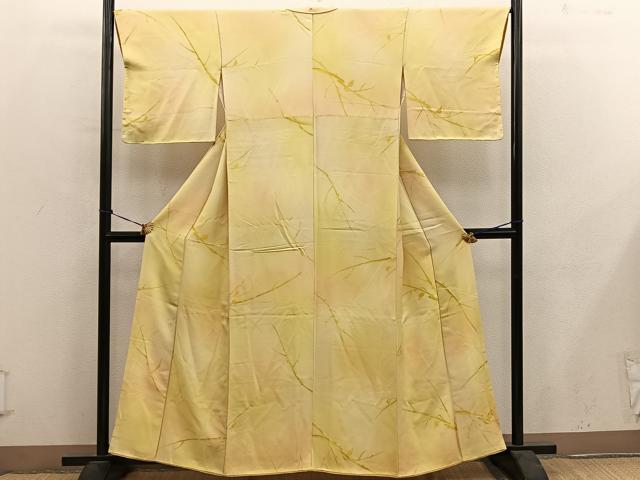 平和屋着物●上質な小紋　枝葉文　地紋起こし　暈し染め　正絹　逸品　BAAY0502mz