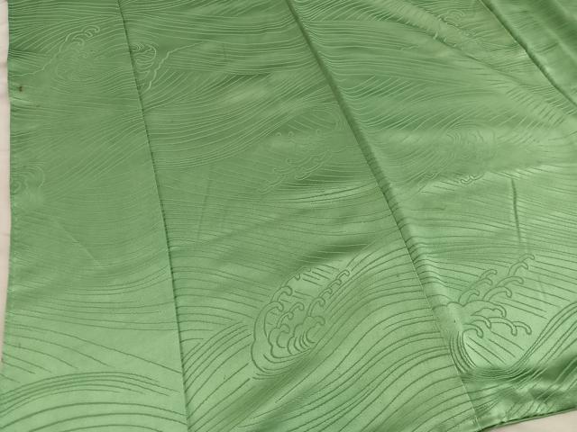 平和屋着物■上質な色無地　立波地紋　抹茶色　正絹　逸品　BAAY0507mz