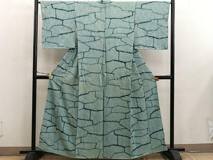 平和屋着物■上質な小紋　総絞り　幾何学文様　正絹　逸品　BAAY0508mz